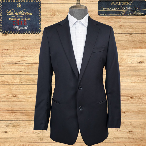 Brooks Brothers 1818 Fitzgerald X Estrato Mens 41L Black Wool 2 Button Jacket - Picture 1 of 8